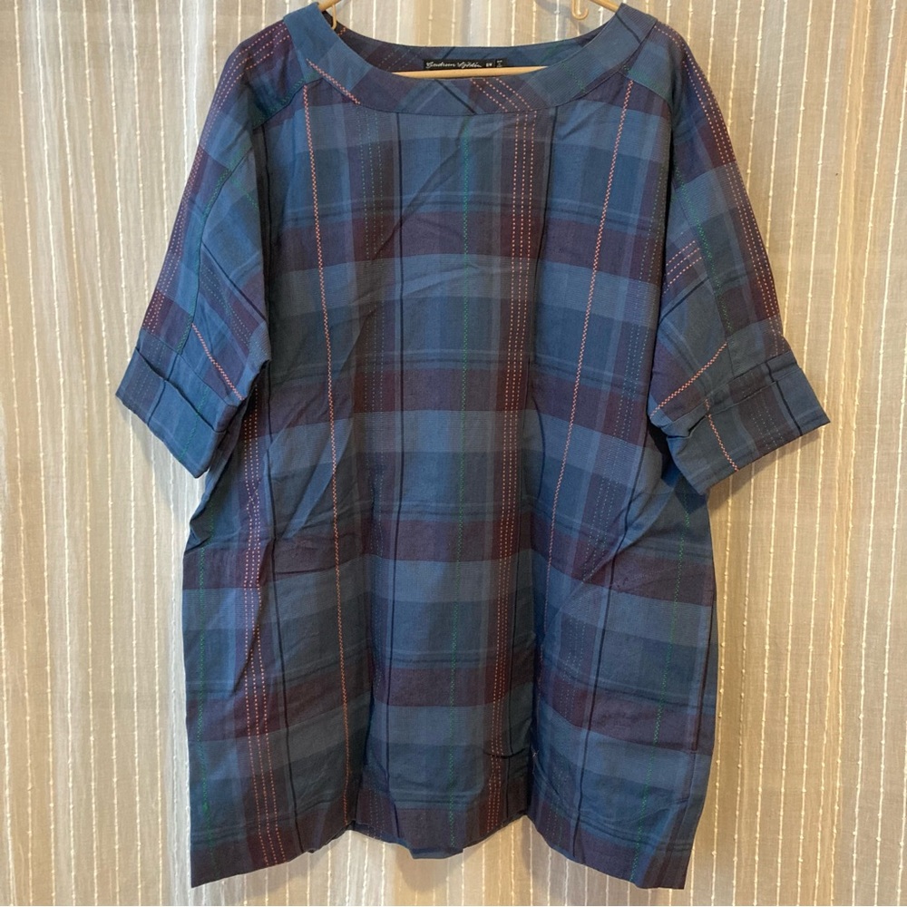 Gudrun Sjoden size small/medium s/m blue plaid tunic with pockets